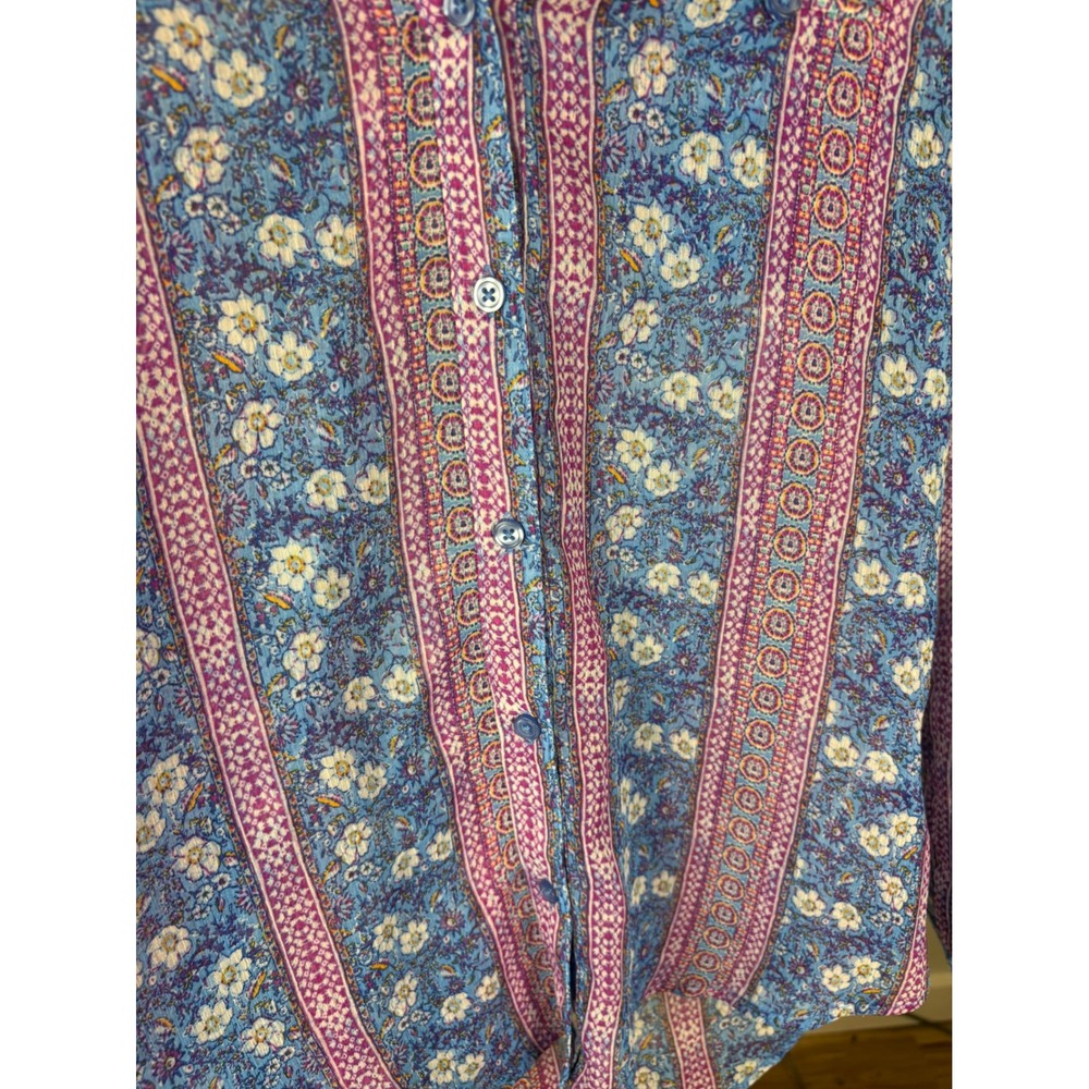 KUT from the Kloth Blue Floral Border Print Button Down Blouse XS KT32138 Boho - Picture 4 of 6